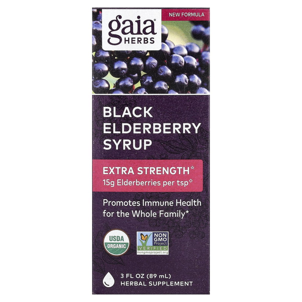 Gaia Herbs Black Elderberry Syrup, Immune Support, 3 Fl Oz (89 Ml)
