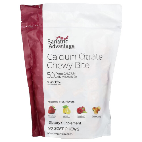 Bariatric Advantage, Calcium Citrate Chewy Bite, Sugar-Free, Assorted Fruit, 90 Bløde Chews