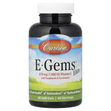 Carlson, E-Gems Elite, Vitamin E mit Tocopherolen & Tocotrienolen, 670 mg (1.000 IU), 60 Weichgel