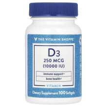 The Vitamin Shoppe, Witamina D3, 250 mcg (10,000 IU), 100 Miękkie tabletki