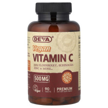 Deva, Kasvissyöpä Vitamiini C, Eriolivi, Sinkki, 500 mg, 90 Tabletti