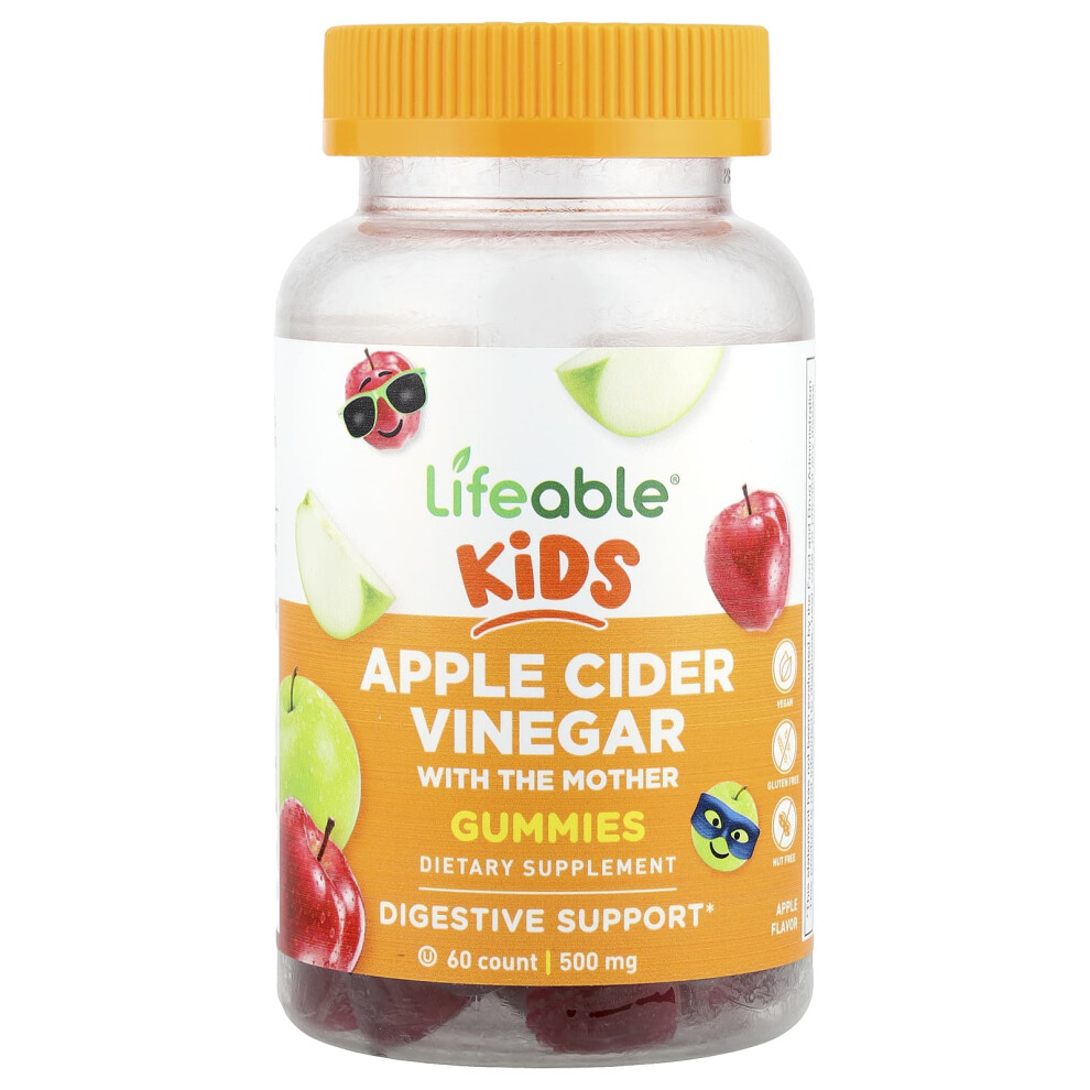 Lifeable , Kids, Apple Cider Vinegar With The Mother Gummies, Apple, 60 Gummies
