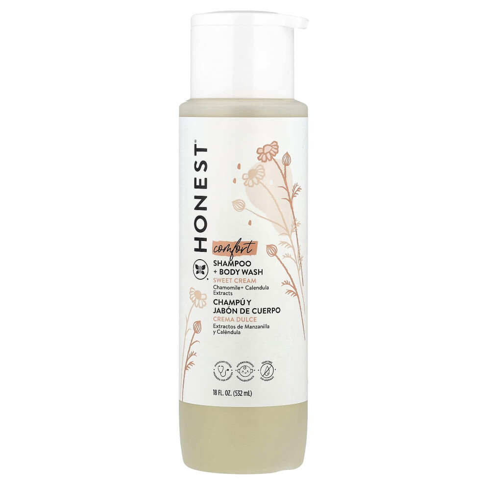 The Honest Company Cream Comfort, Shampoo + Body Wash, Sweet 18 Fl Oz (532 Ml)