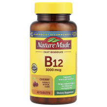 Nature Made, Vitamin B12, Snabbupplösande, Kirs, 3 000 mcg, 40 Tabletter