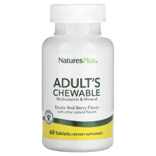 NaturesPlus, Multivitamínico & Mineral chiqueable para adultos, Exótico rojo de frutas, 60 Tabletas