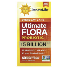 Renew Life, Ultimate Flora‚Ñ, Průběžný probiotik, 15 miliard živých kultur, 60 vegetariánských kapslí