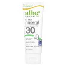 Alba Botanica, Sheer Mineral Solbrændselscreme, SPF 30, Uduft, 3 fl oz (89 ml)