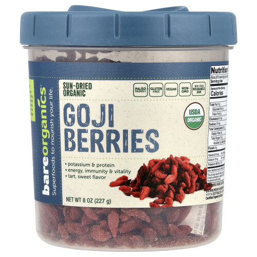 BareOrganics, Goji Berries Secas Orgânicas, 8 oz (227 g)