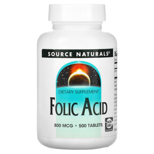 Source Naturals, Folsäure, 800 mcg, 500 Tabletten