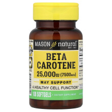 Mason Natural, Beta Karotin, 7 500 mcg (25 000 IU), 100 mjuka kapslar