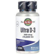 KAL, Ultra D-3, Ongevoopt, 250 mcg (10.000 IU), 90 Micro Tablets