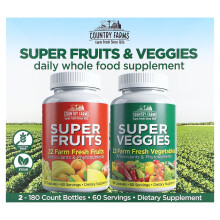 Country Farms, Super Vruchten & Groenten, 2 Pack, 180 Capsules per Pack