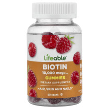 Lifeable, Biotyna Gummies, Truskawka, 60 Gummies (5,000 mcg na Gummy)