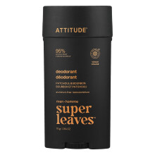 ATTITUDE, Super Bladeren, Aluminiumvrije Deodorant, Voor Mannen, Patchouli & Bourbon, 2.64 oz (75 g)