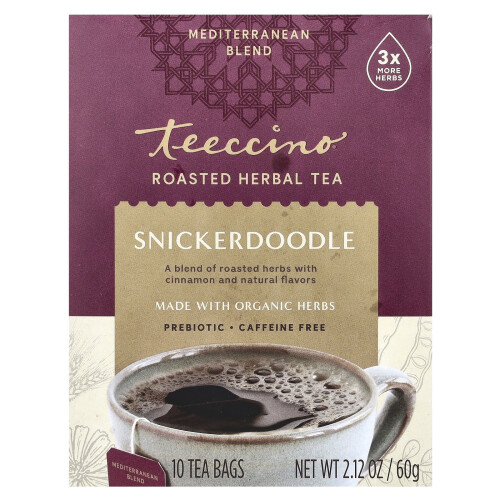 Teeccino, gerösteter Kräutertee, Snickerdoodle, koffeinfrei, 10 Teebeutel, 2,12 oz (60 g)
