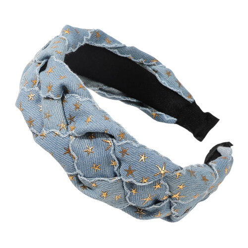 Fascia per capelli da donna in denim annodata – Elastico largo stile boho 1