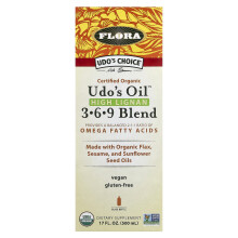 Flora, Udo's Choice, Óleo Udo Certificado Orgânico, Mistura de 3-6-9 de Lignana Alta, 17 fl oz (500 ml)