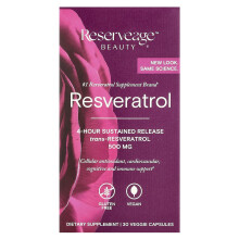 Reserveage Beauty, Resveratrol, 4-Timmar Självständig Utgivning, 500 mg, 30 Veggie Kapslar