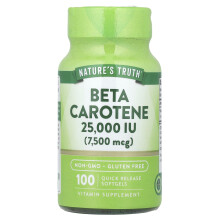 Nature's Truth, Beta Carotene, 25.000 IU (7.500 mcg), 100 Capsule Softgeli