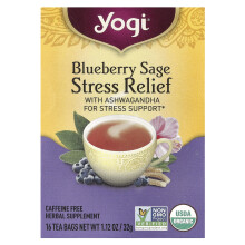 Yogi Tea, Yogi Thee, Stress Verlichting, Blauwe Bessen Sage, Koffievrij, 16 Thee Zakjes, 1,12 oz (32 g)