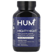 HUM Nutrition, Mighty Night, Ceramidy, CoQ10, Ferulová kyselina + Valerianový kořen, 60 veganských měkkých kapslí
