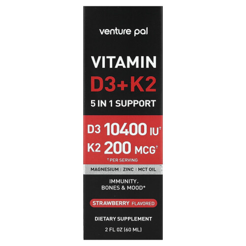 Venture Pal, Vitamin D3 + K2, Erdbeere, 2 fl oz (60 ml)