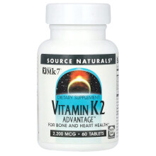Source Naturals, Vitamina K2, 2,200 mcg, 60 Comprimidos