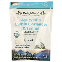 DelighTeas, Ayurveda Comino Coriandro & Fino, Té de Detox Herbal, Libre de Caffeína, 30 Bolsas de Té de Pirámide de Lujo, 4.2 oz (120 g)