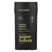 ATTITUDE, Super Bladeren, Aluminiumvrij Deodorant, Voor Mannen, Amber & Citrus, 2,64 oz (75 g)
