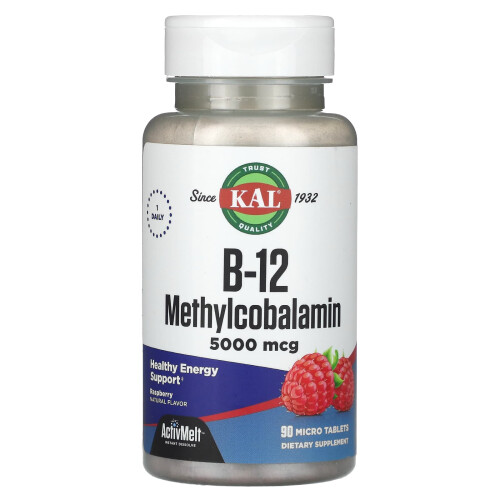 KAL, B-12 Methylcobalamin, Framboos, 5.000 mcg, 90 Micro Tabletten