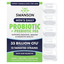 Swanson, Uomo, Probiotici + Prebiotici FOS con Palmetto di Saw, 35 Miliardi CFU, 60 Capsule Vegane