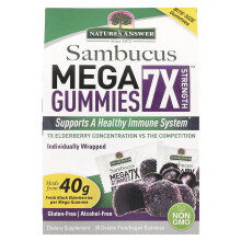 Nature's Answer, Sambuco Mega Gomme 7X Potenza, Berries Nero, 30 Gomme Libere/Vegane