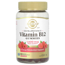 Solgar, Vitaminas B12 de Potencia Ultra, Gominolas, Fresa, 1,500 mcg, 60 Gominolas