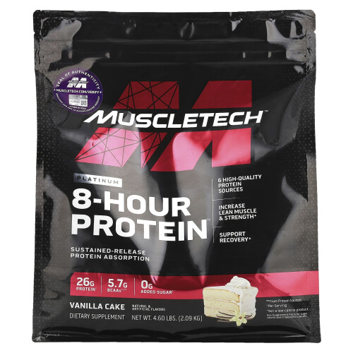 Muscletech MuscleTech, Platinum, 8-Hour Protein, Vanilla Cake, 4,58 lbs (2,08 kg)