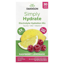 Swanson, Simppelinä, Elektrolyyttihydraatioseos, Raspberry Lemonade, 30 Kiekko Pakkaa, 0,21 oz (5,95 g) Kumpu