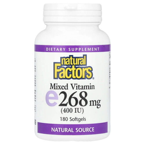 Natural Factors, Sekoitetty Vitamiini E, 268 mg (400 IU), 180 Pehmolevyjä