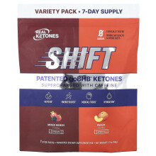 Real Ketones, Shift, Supercharged With Caffeine, Variety Pack, Mixed Berry, Peach, 7 Stick Packs, 0.26 oz (7.3 g) Each