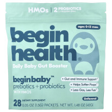 Begin Health, Beginbaby Prebiotyki + Probiotyk, Wiek 0-12 Miesięcy, Bez Smaku, 28 Pudełek, 0,05 oz (1,5 g) Każde