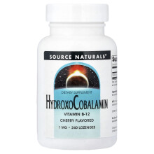 Source Naturals, HydroxoCobalamin, Vitamin B-12, Červená, 1 mg, 240 Lozenge
