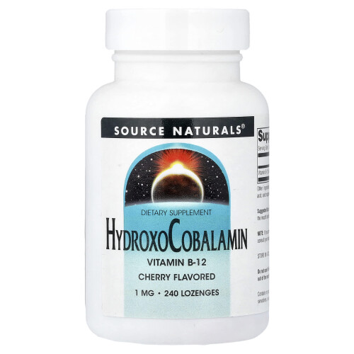 Source Naturals, HydroxoKobalamina, Witamina B-12, Wiśnia, 1 mg, 240 Tabletek