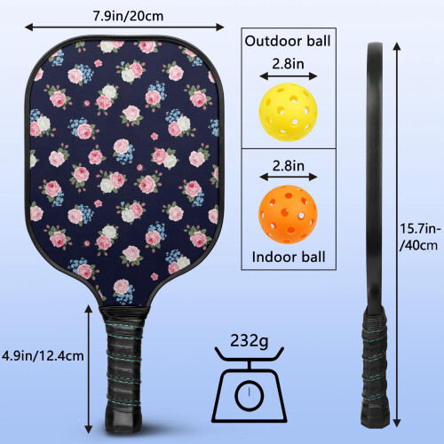 Σετ κουπιών Pickleball με κουπιά από fiberglass σε σχέδια λουλουδιών, 2 μπάλες και τσάντα – 2