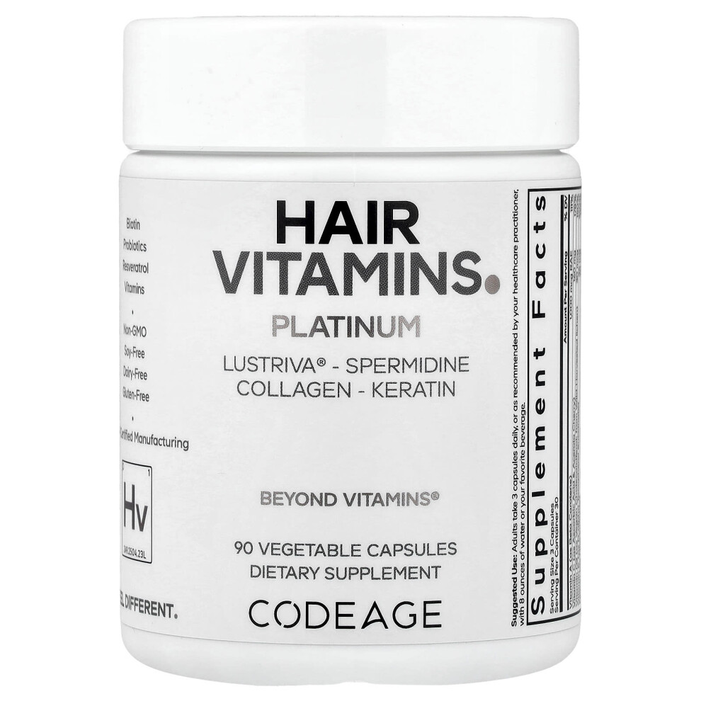 Codeage , Hair Vitamins, Platinum, 90 Vegetable Capsules