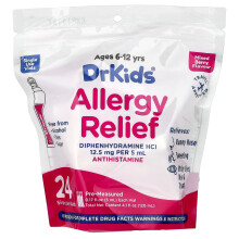 DrKids, Allergie Verlichting, Leeftijd 6-12 Jaar, Gemengde Bessen, 24 Enkele Gebruik Vials, 0,17 fl oz (5 ml) Elke