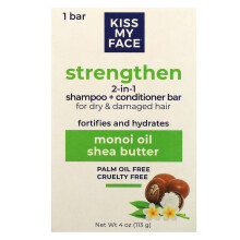 Kiss My Face, Versterk 2-in-1 Shampoo + Conditioner Bar, Voor Droge & Beschadigde Haar,  Monoi Olie & Shea Butter, 1 Bar, 4 oz (113 g)