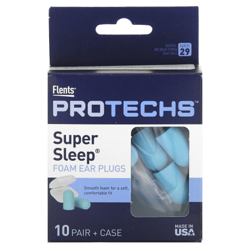 Flents, Protechs, Super Slummer, Foam Öronplugg, 10 Par + Case