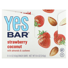 Yes Bar, Krmivo, Strawberry Coconut, 6 Krmív, 1,4 oz (40 g) Každé