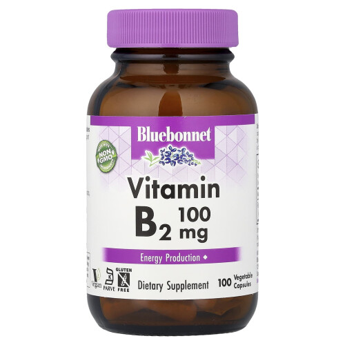 Bluebonnet Nutrition, Witamina B2, 100 mg, 100 Vegetable Capsule