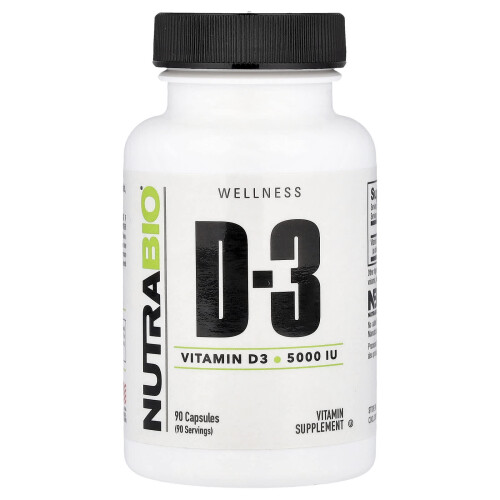 NutraBio, Vitamiini D-3, 125 mcg (5 000 IU), 90 Capsuli