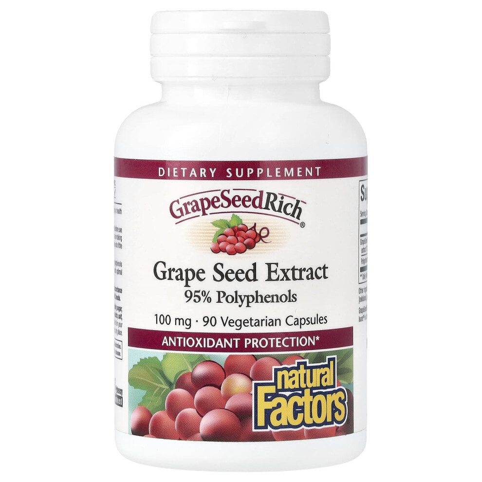 Natural Factors , Grapeseedrich, Grape Seed Extract, 100 Mg, 90 Vegetarian Capsules