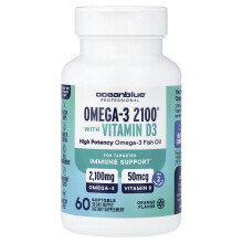 OceanBlue, Professional, Omega-3 2100 Met Vitamin D, Hoog Potentie, Vanille, 60 Softgels
